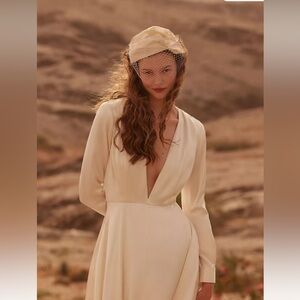 Ronny Kobo Nann Satin V-Neck Long-Sleeve Gown